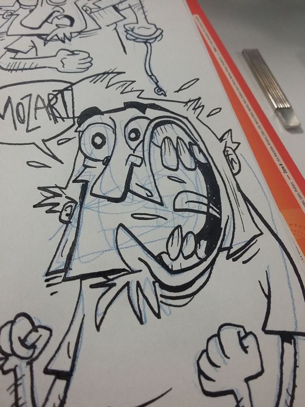 Cherchez Mozart Mozzarella encrage, croquis wip